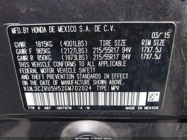3CZRU5H52GM702024 Honda HR-V EX