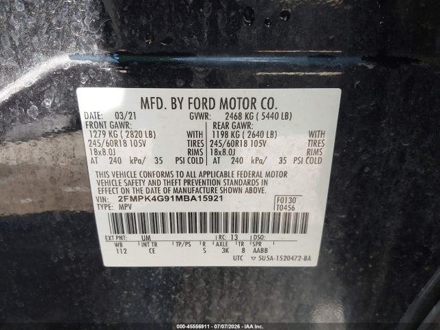 Ford EDGE SE 2021 2FMPK4G91MBA15921 Image 9