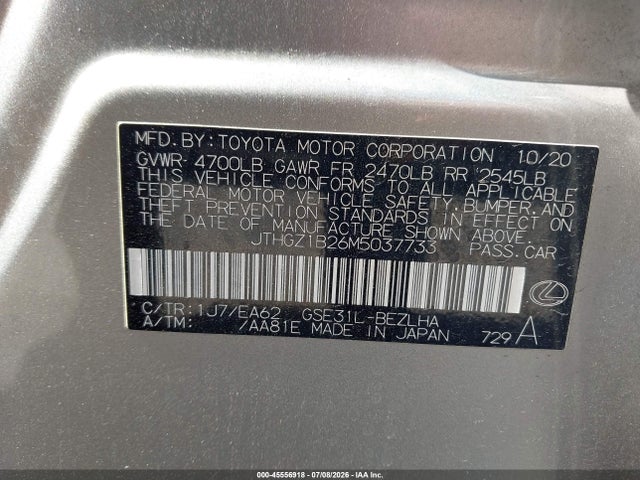 Продаж на аукціоні авто 2021 Lexus Is 350 F Sport, vin: JTHGZ1B26M5037733, номер лоту: 45556918