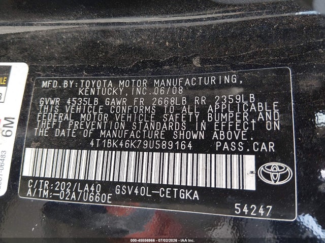 Продаж на аукціоні авто 2009 Toyota Camry Xle V6, vin: 4T1BK46K79U589164, номер лоту: 45556966