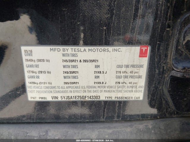 Tesla Model S 60d/70d/75d/85d/90d 2016 5YJSA1E25GF143303 Image 9