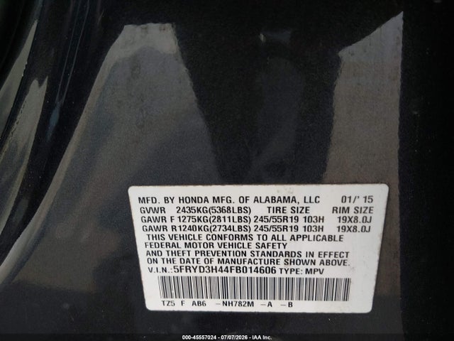 5FRYD3H44FB014606 Acura Mdx Technology Package