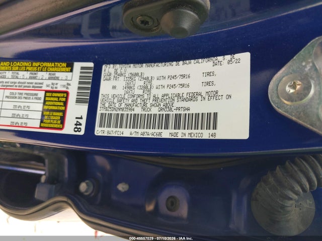 2022 Toyota Tacoma Sr5 V6 მანქანა იყიდება აუქციონზე, vin: 3TMBZ5DN2NM035984, აუქციონის ნომერი: 45557029