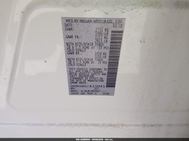 Nissan Pathfinder S 2wd 2020 5N1DR2AN3LC615041 Image 9