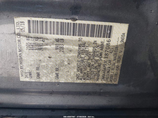 1N4AA6AP9JC387086 Nissan Maxima 3.5 Sv