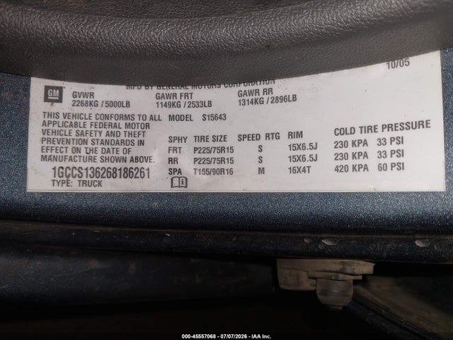 Продаж на аукціоні авто 2006 Chevrolet Colorado Lt, vin: 1GCCS136268186261, номер лоту: 45557068