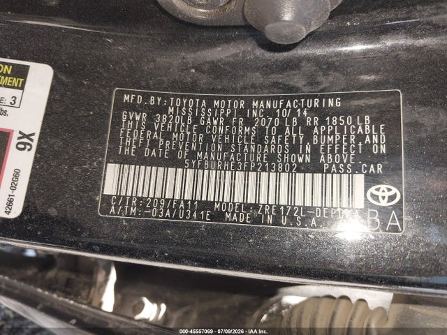 Toyota COROLLA L 2015 5YFBURHE3FP213802 Image 9