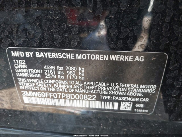 Aukcja sprzedaży 2023 Bmw 330i, vin: 3MW69FF07P8D00822, numer aukcji: 45557096