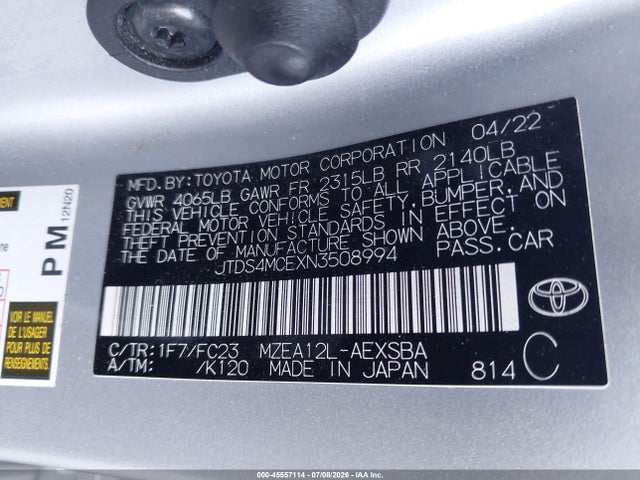 JTDS4MCEXN3508994 Toyota COROLLA SE