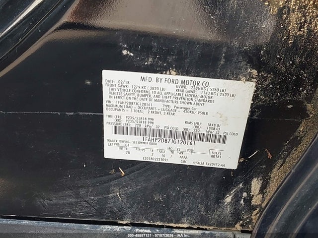 45557121 :رقم المزاد ، 1FAHP2D87JG120161 vin ، 2018 Ford Taurus Se مزاد بيع