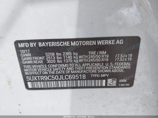 BMW X3 Xdrive30i 2018 5UXTR9C50JLC69518 Image 9