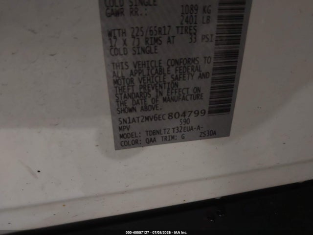 Aukcja sprzedaży 2014 Nissan Rogue Sv, vin: 5N1AT2MV6EC804799, numer aukcji: 45557127