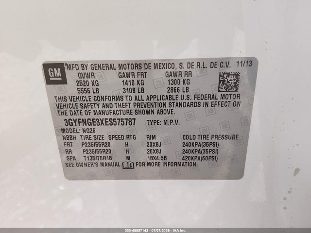 Aukcja sprzedaży 2014 Cadillac Srx Premium Collection, vin: 3GYFNGE3XES575787, numer aukcji: 45557143