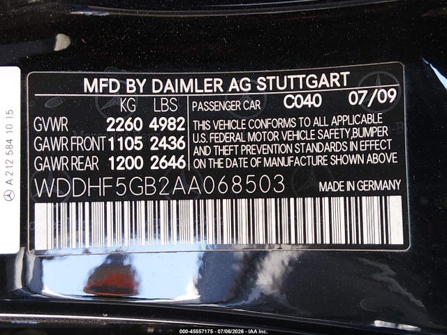Aukcja sprzedaży 2010 Mercedes-benz E 350, vin: WDDHF5GB2AA068503, numer aukcji: 45557175