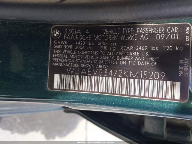 Продаж на аукціоні авто 2002 Bmw 3 Series 330i, vin: WBAEV53472KM15209, номер лоту: 45557215