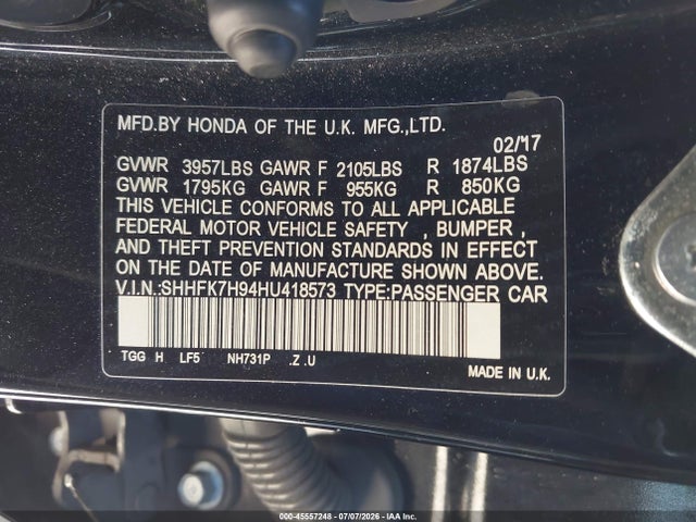 SHHFK7H94HU418573 Honda Civic Sport Touring
