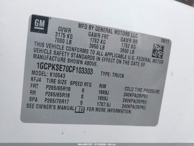 Продажа на аукционе авто 2012 Chevrolet Silverado 1500 Lt, vin: 1GCPKSE70CF103303, номер лота: 45557257