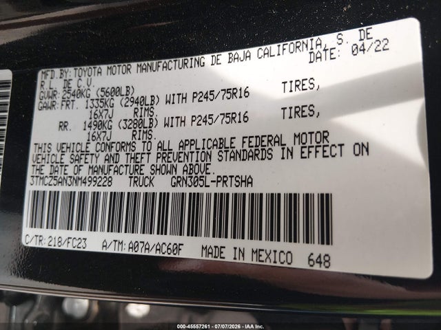Aukcja sprzedaży 2022 Toyota Tacoma Sr5 V6, vin: 3TMCZ5AN3NM499228, numer aukcji: 45557261