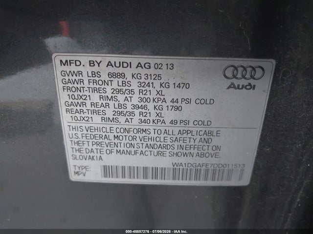 Продаж на аукціоні авто 2013 Audi Q7 3.0t S Line Prestige, vin: WA1DGAFE7DD011513, номер лоту: 45557276
