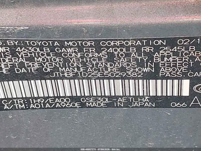 Продажа на аукционе авто 2014 Lexus Is 250, vin: JTHBF1D25E5029382, номер лота: 45557275