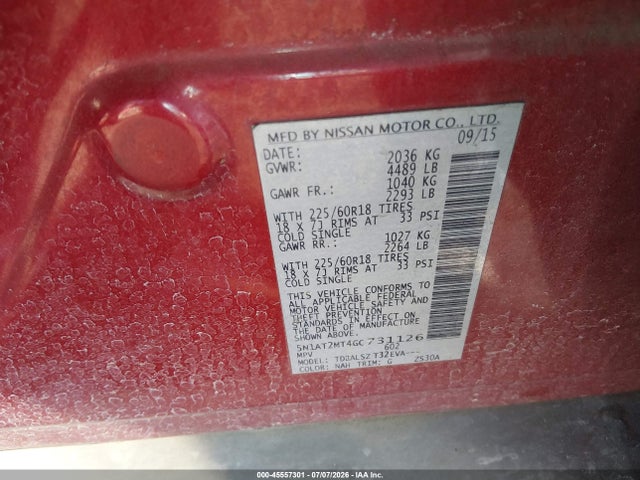 Nissan Rogue Sl 2016 5N1AT2MT4GC731126 Image 9