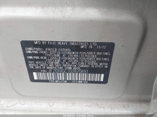 45557304 :رقم المزاد ، JF2GPAGC1D2820891 vin ، 2013 Subaru Xv Crosstrek 2.0i Limited مزاد بيع