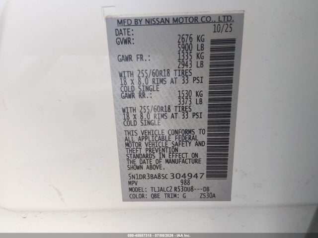 5N1DR3BA8SC304947 Nissan Pathfinder Sv Fwd