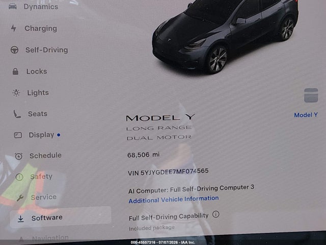Aukcja sprzedaży 2021 Tesla Model Y Long Range Dual Motor All-wheel Drive, vin: 5YJYGDEE7MF074565, numer aukcji: 45557316