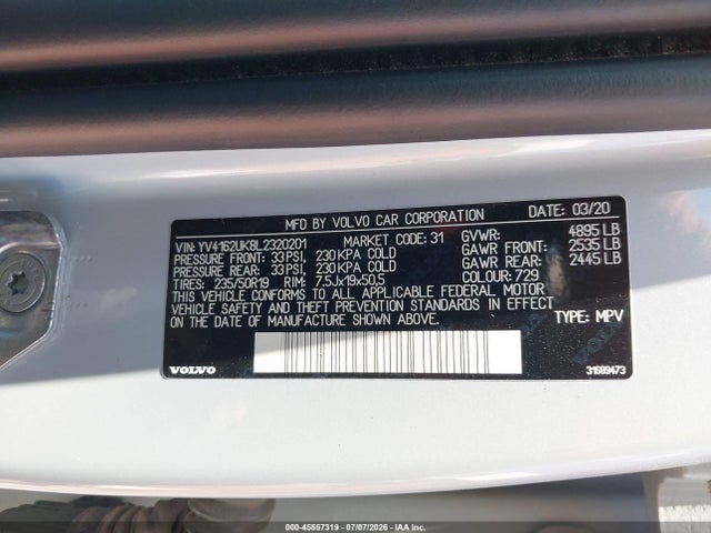 Aukcja sprzedaży 2020 Volvo Xc40 T5 Momentum, vin: YV4162UK8L2320201, numer aukcji: 45557319