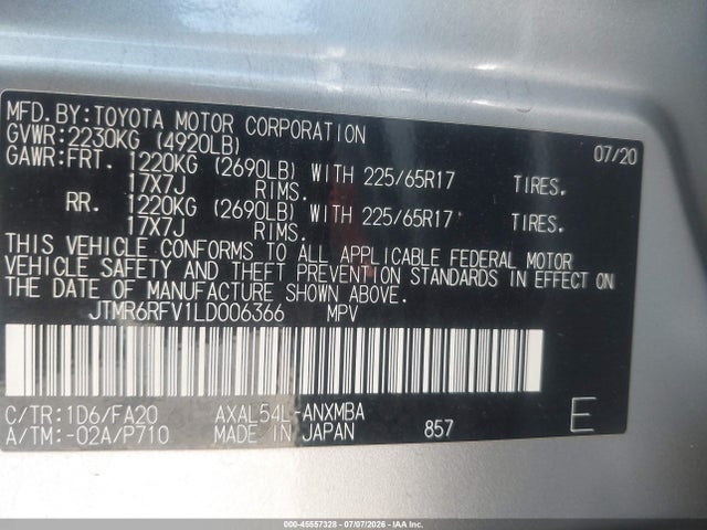 JTMR6RFV1LD006366 Toyota Rav4 Hybrid Xle