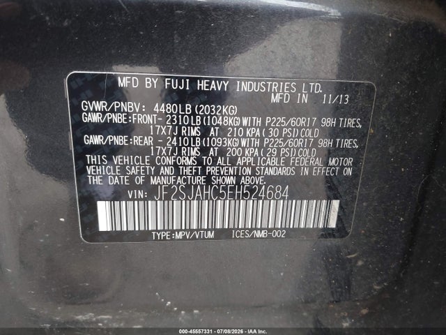 Subaru Forester 2.5i Limited 2014 JF2SJAHC5EH524684 Image 9
