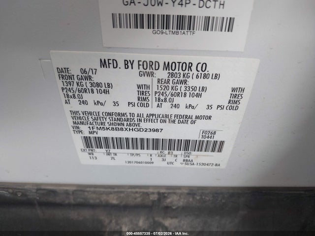 Ford Explorer 2017 1FM5K8B8XHGD23987 Image 9