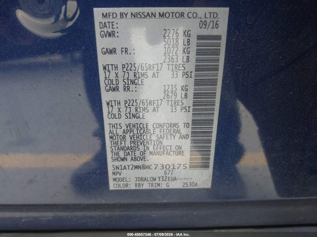 Nissan ROGUE SV 2017 5N1AT2MN8HC730175 Image 9