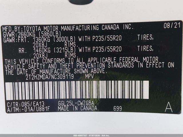 Lexus RX 350 2022 2T2HZMDA7NC309119 Image 9