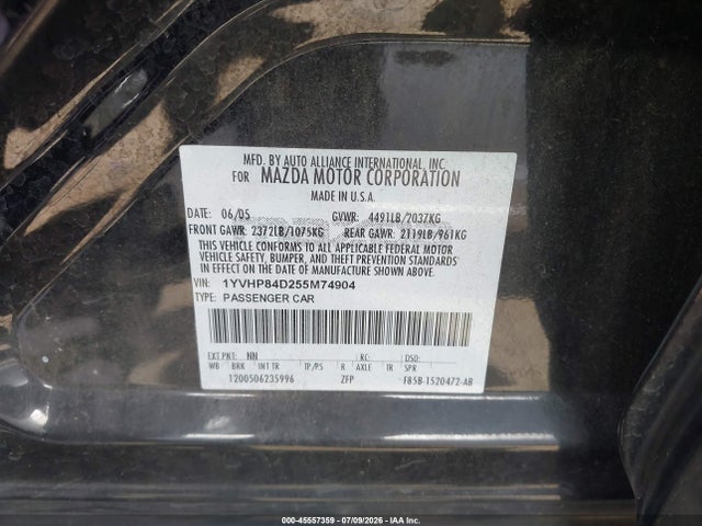 45557359 :رقم المزاد ، 1YVHP84D255M74904 vin ، 2005 Mazda Mazda6 S Sport مزاد بيع