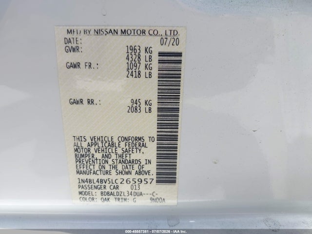 1N4BL4BV5LC265957 Nissan Altima S Fwd