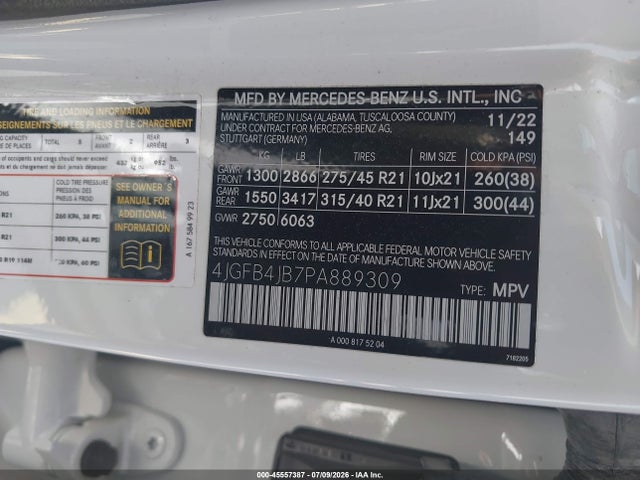 Aukcja sprzedaży 2023 Mercedes-benz Gle 350, vin: 4JGFB4JB7PA889309, numer aukcji: 45557387