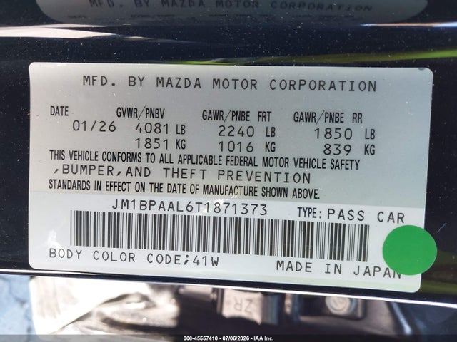 Продажа на аукционе авто 2026 Mazda Mazda3 2.5 S, vin: JM1BPAAL6T1871373, номер лота: 45557410
