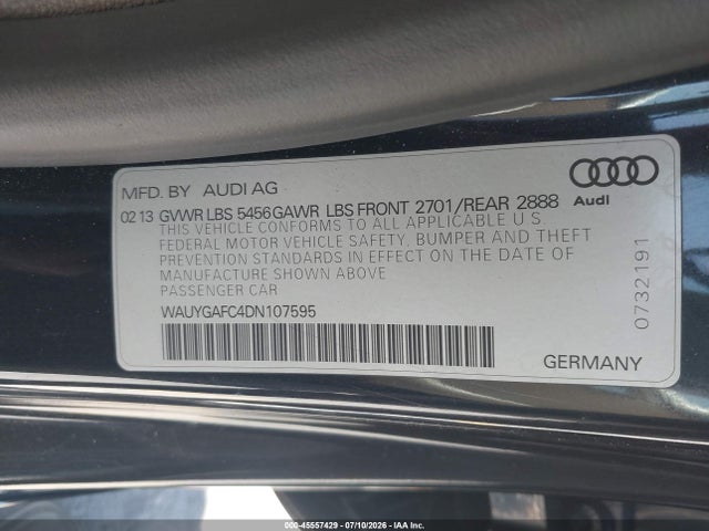 Продаж на аукціоні авто 2013 Audi A7 3.0t Premium, vin: WAUYGAFC4DN107595, номер лоту: 45557429