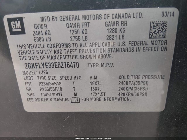 Продаж на аукціоні авто 2014 Gmc Terrain Slt-2, vin: 2GKFLYE33E6276470, номер лоту: 45557458