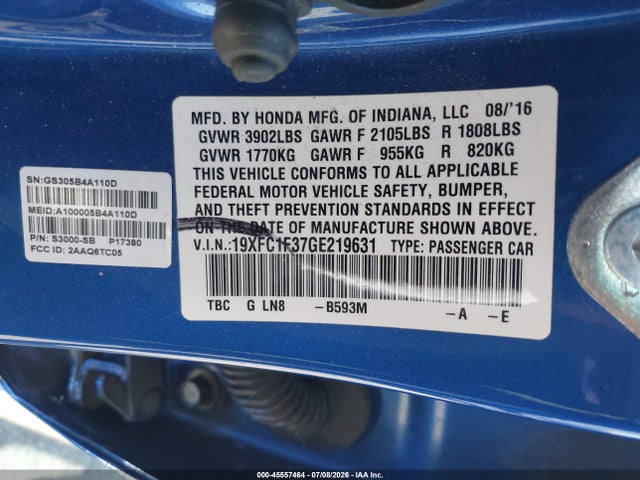 Honda Civic Ex-t 2016 19XFC1F37GE219631 Image 9