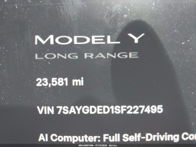 Aukcja sprzedaży 2025 Tesla Model Y Long Range Dual Motor Rear-wheel Drive, vin: 7SAYGDED1SF227495, numer aukcji: 45557486