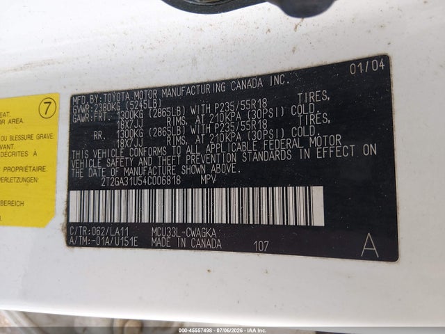 2004 Lexus Rx 330 მანქანა იყიდება აუქციონზე, vin: 2T2GA31U54C006818, აუქციონის ნომერი: 45557498
