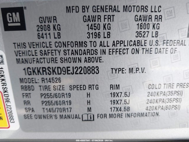GMC Acadia Slt-2 2014 1GKKRSKD9EJ220883 Image 9