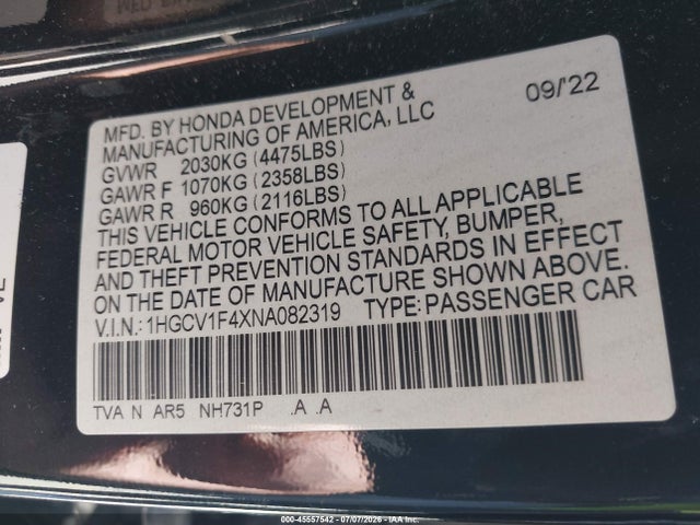 1HGCV1F4XNA082319 Honda Accord Sport Special Edition