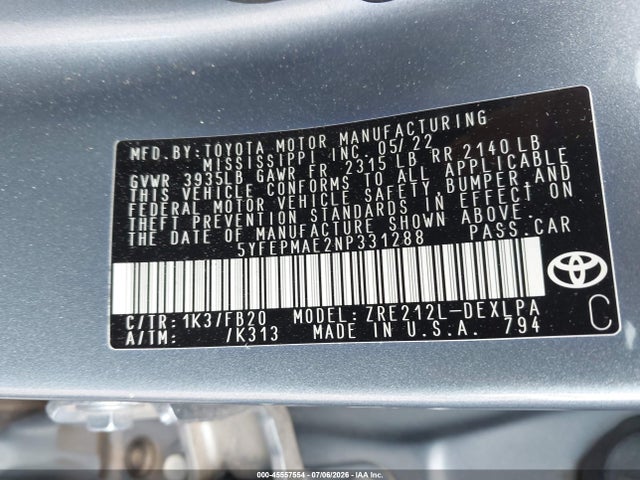 Toyota COROLLA LE 2022 5YFEPMAE2NP331288 Image 9