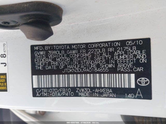 2010 Toyota Prius Ii მანქანა იყიდება აუქციონზე, vin: JTDKN3DU9A0184655, აუქციონის ნომერი: 45557565