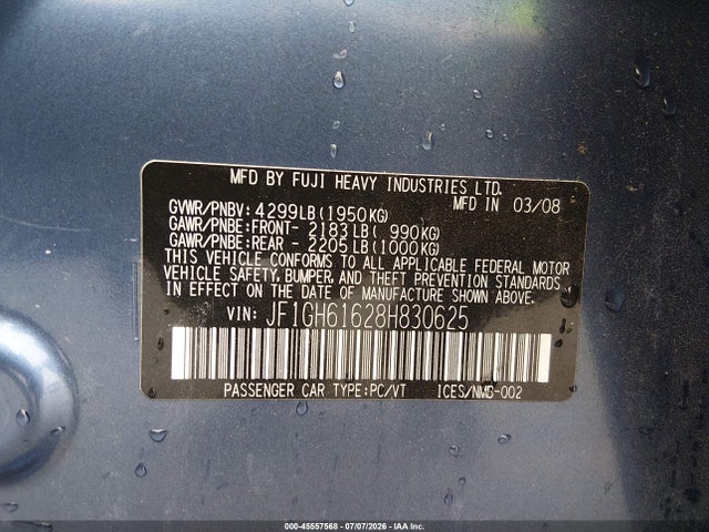 45557568 :رقم المزاد ، JF1GH61628H830625 vin ، 2008 Subaru Impreza 2.5i مزاد بيع