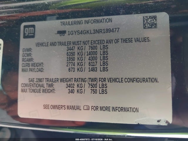 2022 Cadillac Escalade 4wd Sport Platinum მანქანა იყიდება აუქციონზე, vin: 1GYS4GKL3NR189477, აუქციონის ნომერი: 45557572
