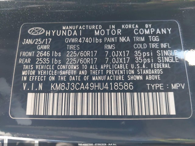 Hyundai TUCSON SE 2017 KM8J3CA49HU418586 Image 9